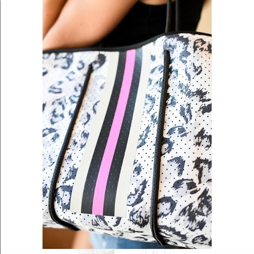 Leopard Print with Pink Stripes Neoprene Tote Bag